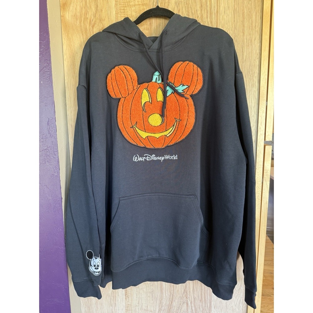 Disney World Parks Halloween Mickey Pumpkin Pullover Hoodie Sweatshirt XL NWT